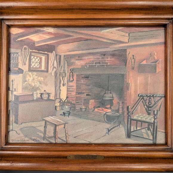 Pair of Vintage Rustic Framed Ruth Perkins Safford "Provincial Interiors" Prints - Picture 6 of 8
